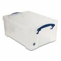 Really Useful Box Snap-Lid Storage Bin, 2.37 Gal, 10.25in x 14.5in x 6.25in, Clear/blue, 4PK 9CPK4CB